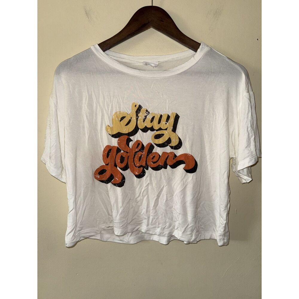 Le Lis Collection Medium White Stay Golden Retro Graphic Crop Tee Bamboo Blend